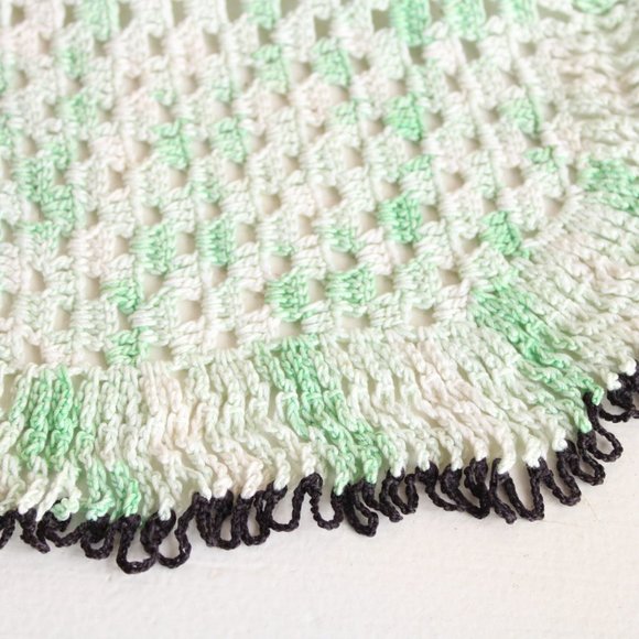 Vintage Crochet Doily in Green and White And Black,  Long Table Scarf, Woven - Picture 5 of 10